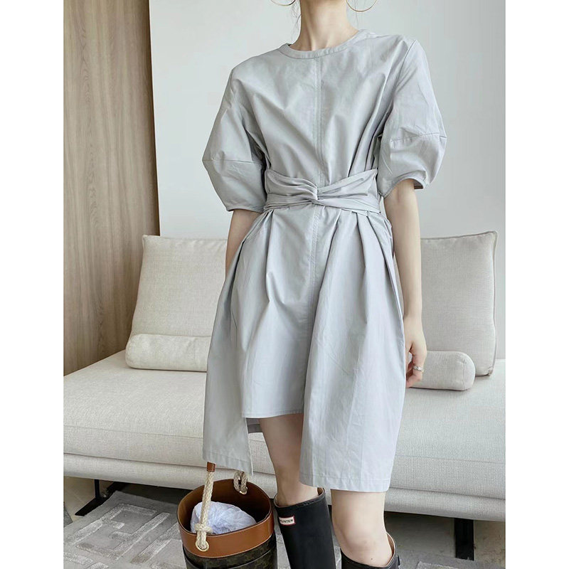 纯色系带收腰不对称夏季新款连衣裙 琳灿连衣裙