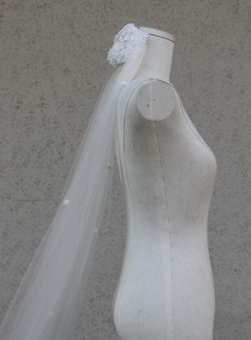 韩系珍珠头饰头纱新娘主婚纱