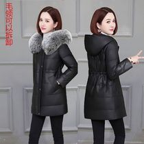 Winter new big code Even cap thickened fur coat leather grass jacket woman mid-length PU leather down cotton suit cashew and lean tide