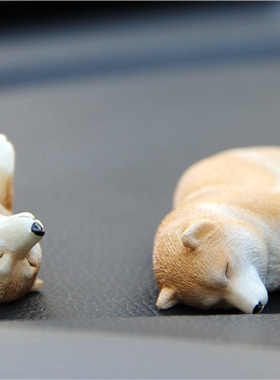睡眠柴犬模型汽车树脂动物小饰品