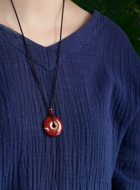 晶体砂朱砂平安扣烫金版回纹平安扣吊坠男女款朱砂礼物本命年挂件