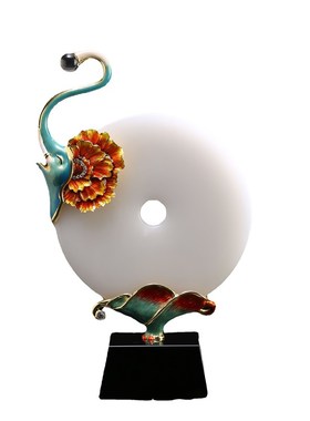 新中式办公室玄关天然玉石平安扣摆件客厅装饰品乔迁工厂