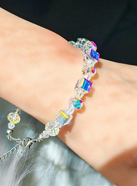 6/8mm方珠水晶手链女款电镀极光天堂之光色手串
