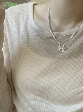 SWS 925纯银蝴蝶结项链不对称侧身珍珠轻奢小众设计高级感锁骨链