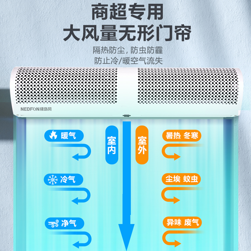 绿岛风风幕机商用低音店铺0.9-2米遥控门口风帘机冷库门头空气幕