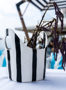 条纹冰桶创意陶瓷装饰摆件样板间