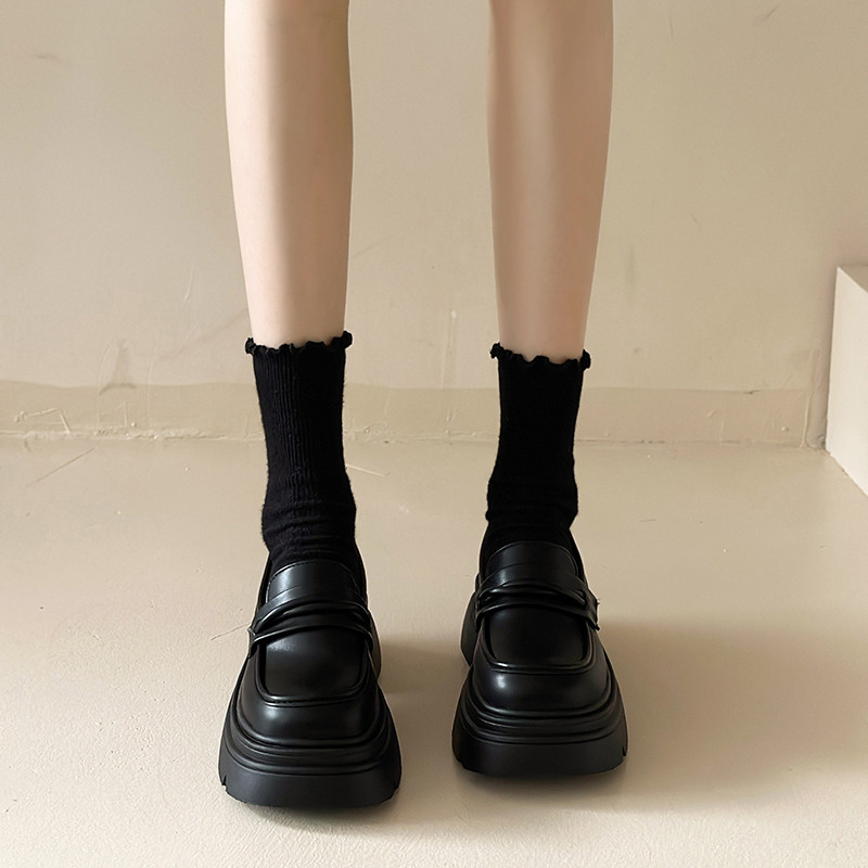 厚底小皮鞋女2025秋冬季新款复古英伦风jk配裙子黑色粗跟增高单鞋,淘宝优惠券,粉丝福利购,淘宝优惠卷