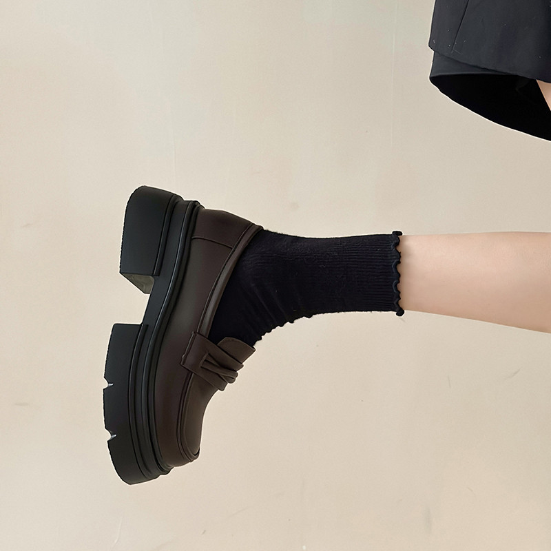 厚底小皮鞋女2025秋冬季新款复古英伦风jk配裙子黑色粗跟增高单鞋,淘宝优惠券,粉丝福利购,淘宝优惠卷