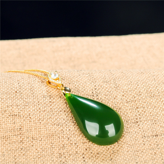 Jade Jasper Pendant Women's 925 Silver Inlaid Hetian Mutton Fat Jade Water Drop Pendant Pendant Jade Necklace
