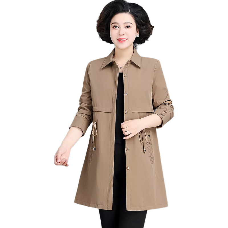 中年春装中长款洋气中老年女装风衣 六顺鸟中老年女装