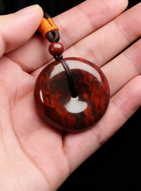 鸡血玉平安扣天然玉石项链男女款