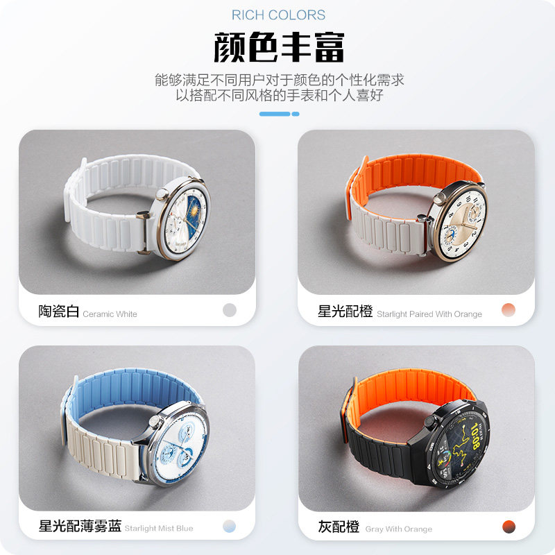 适用华为GT6pro手表带watch5陶瓷白watchgt5工字磁吸硅胶回环腕表带5冰晶蓝运动GT4智能GT3女生2pro高级秋冬 - 图3
