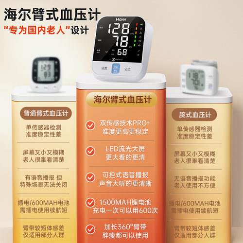 海尔电子血压计测量表仪器家用量血压高精准医用全自动测压仪老人 - 图2