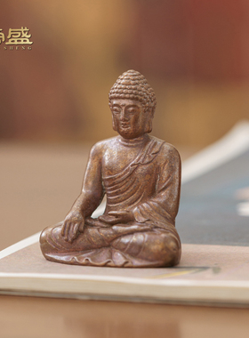 实心铜佛祖装饰摆件茶道供奉仿紫铜释迦摩尼铜佛像茶桌文玩铜器