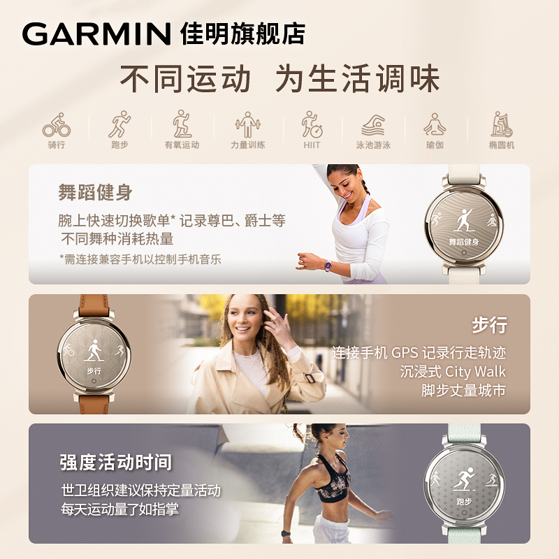 【新品】Garmin佳明lily2女性智能腕表高清触屏NFC支付舞蹈模式健身游泳跑步运动手表心率血氧卡路里睡眠监测 - 图2