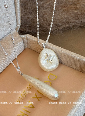 简约棉花珍珠吊坠芒星项链女