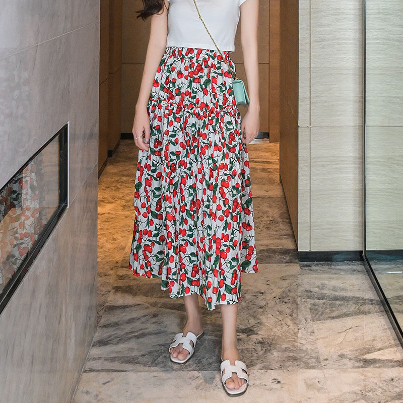 温格雅棉麻印花显瘦高腰樱桃半身裙 温格雅半身裙