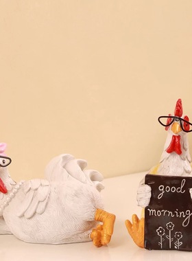 跨境爆品树脂工艺品 万圣节早安母鸡摆件，躺平鸡，坐姿鸡摆件