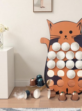 创意猫咪造型咖啡胶囊架 家居咖啡角胶囊收纳架 木质工艺品摆件