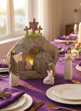 新款复活节树脂摆件假山人物雕像场景客厅餐桌书房摆件复活节用品