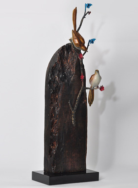 极速铜树枝鸟摆件结合厚重船y木家居店面摆放办公室摆放喜庆工艺