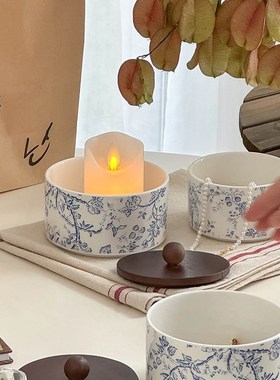 极速法式复古花卉带盖陶瓷摆件香薰蜡烛首饰收R纳盒密封储物罐拍