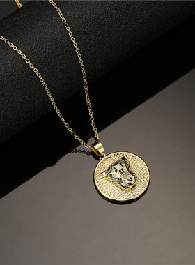 极速澳古 c跨境 欧美时尚个性霸气豹子头吊坠项链 铜微镶锆石饰品