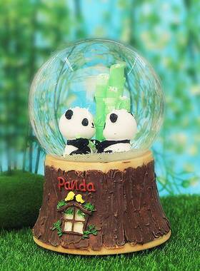 极速JEROU熊猫竹子水晶球音乐盒E耶诞节雪花八音盒生日礼物闺蜜伴