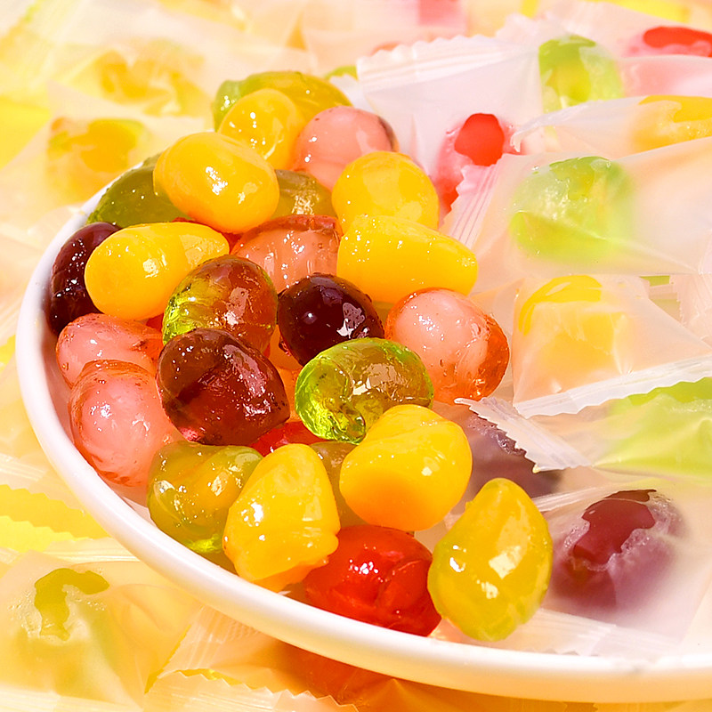 网红剥皮软糖芒果葡萄青提QQ橡皮糖解馋小零食果汁软糖年货批发