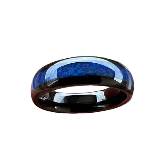 Cross-border popular stainless steel ring blue patch texture pattern black background simple European and American best-selling ring
