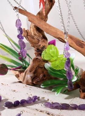 跨境款紫水晶项链不规则随形时尚百搭通勤厂家直销欧美热卖款吊坠