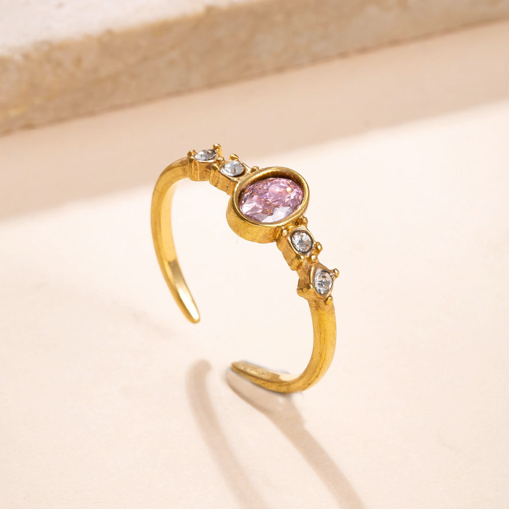 Cross-border new stainless steel jewelry, light luxury and high-end cast oval zircon ring, personalized design ring manufacturer