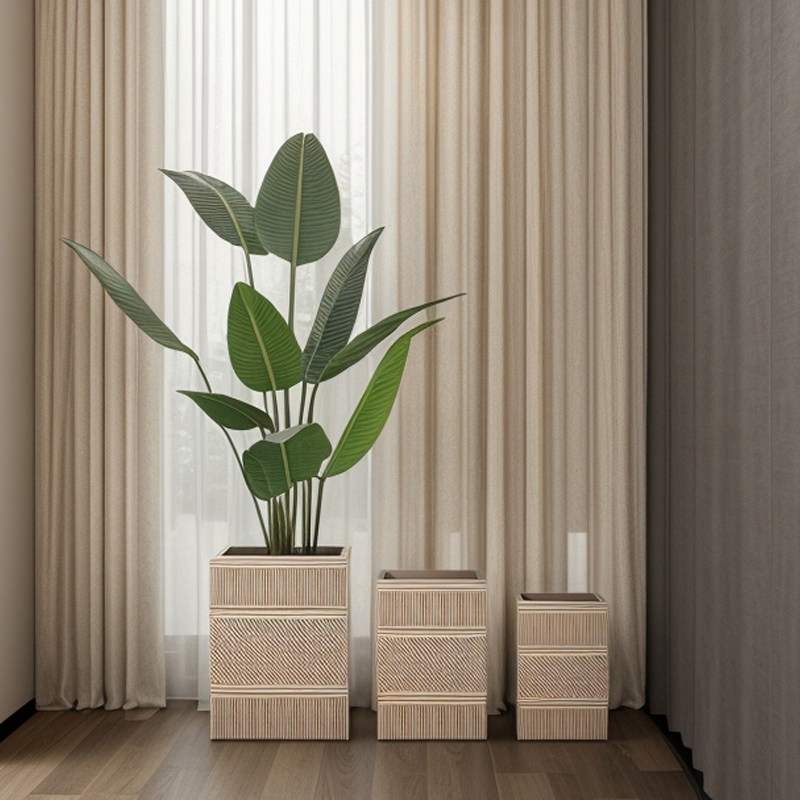 家居美陈水泥落地大花瓶现代样板间酒店软装饰品方形条纹花器摆件,淘宝优惠券,粉丝福利购,淘宝优惠卷