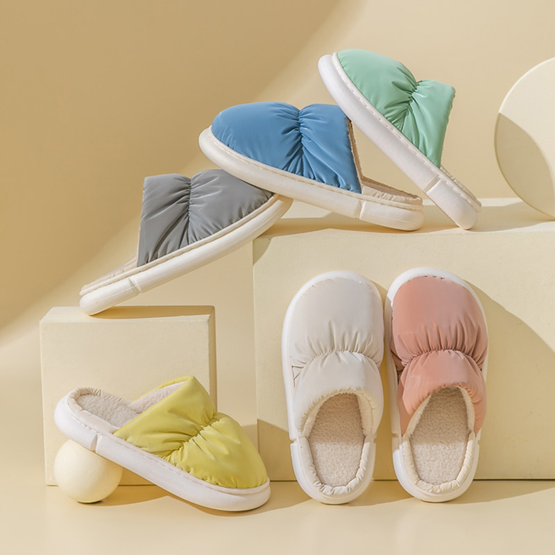 买一送一棉拖鞋女冬季羽绒布拖鞋 蒙印居家棉拖/棉鞋