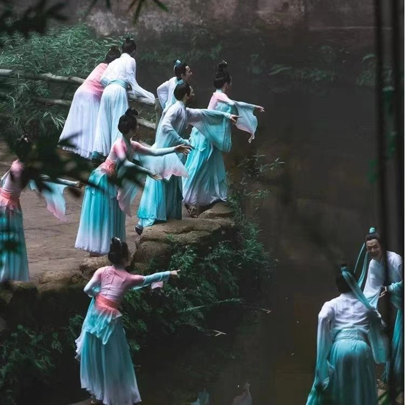 唤鱼清歌汉唐古典舞剧目演出服群舞女艺考飘逸飘仙大摆裙舞蹈服装 - 图1