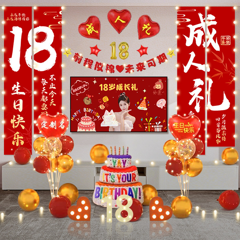 18岁成人礼生日装饰挂布场景布置气球仪式感男女孩派对投屏背景墙,淘宝优惠券,粉丝福利购,淘宝优惠卷