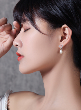 天然珍珠耳钉女韩国爱心形女友