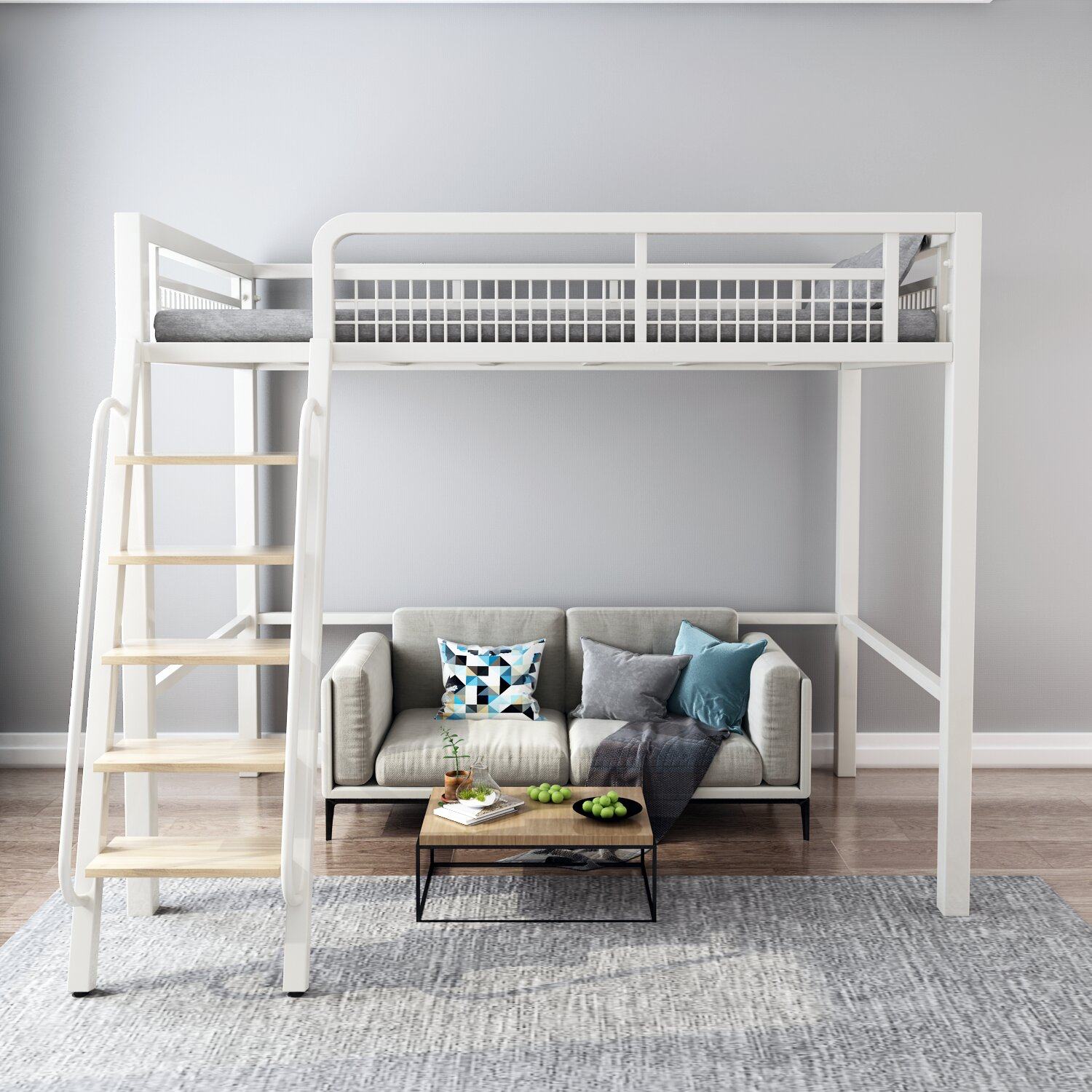 北欧铁艺高架床上床下桌多功能小户型阁楼床黑白色单双层金属定制,淘宝优惠券,粉丝福利购,淘宝优惠卷