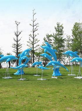 玻璃钢仿真海洋鲸鱼雕塑水上乐园喷泉沙滩池海豚装饰大型动物摆件
