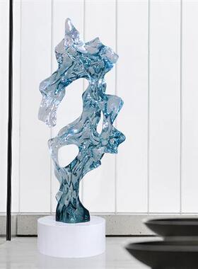 酒店大堂大型落地摆件透明树脂太湖石雕塑客厅玄关艺术装饰品定制