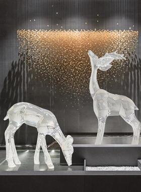 园林广场草坪麋鹿装饰品透明树脂水晶鹿摆件酒店会所大堂落地雕塑