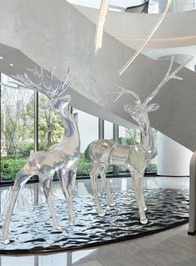 商场售楼处样板房大型透明树脂雕塑鹿摆件别墅庭院景观装饰工艺品