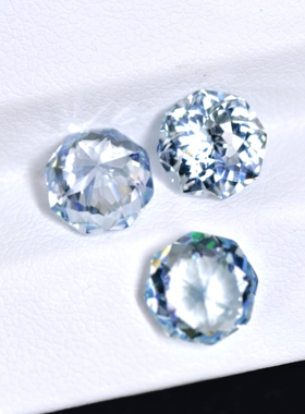 【手捧花】冰蓝海蓝宝宝石高碳钻高精切八角未镶嵌裸石异形切割