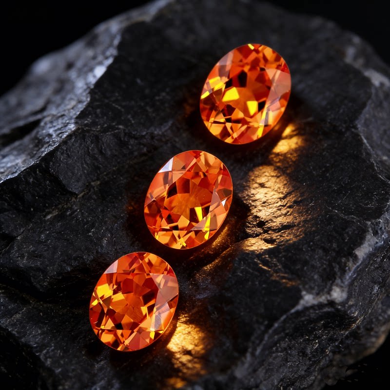 Orange blue bufanta color spessartite garnet African oval loose stone ring with loose diamonds on the ring surface