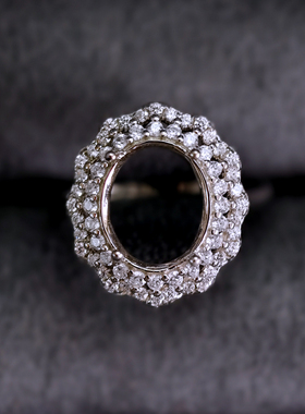 【镶口：9X11mm】就爱设计感原创925纯银镀18K白金女款戒托未镶