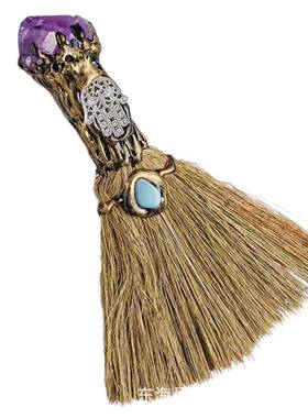 跨境新款天然水晶紫晶牙花迷你扫帚手工DIY万圣节魔法扫把摆件