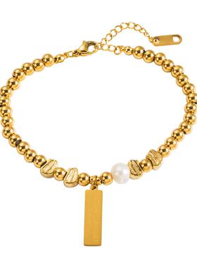 欧美经典百搭精致钛钢镶钻串珠手饰简约时尚不掉色高质量情侣手链