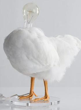 跨境新款复活节白色公鸡灯仿真鸡装饰品摆件树脂设计台灯灯泡