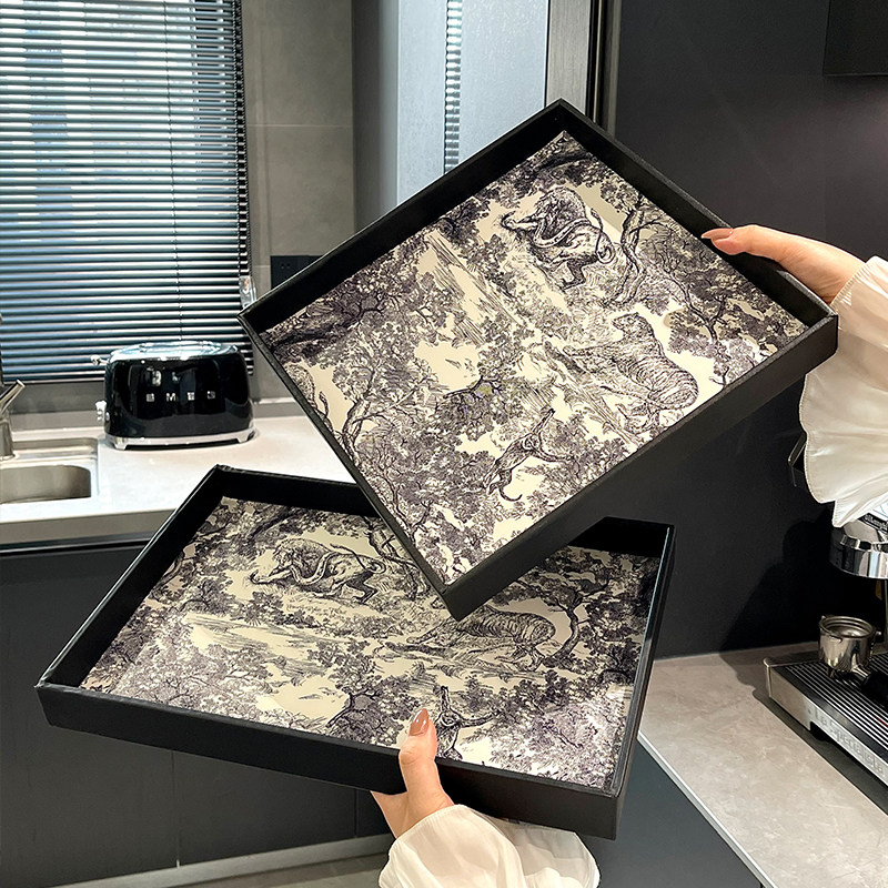 高级感茶杯水杯零食收纳盘托盘创意花卉长方形茶盘水果盘子家用,淘宝优惠券,粉丝福利购,淘宝优惠卷