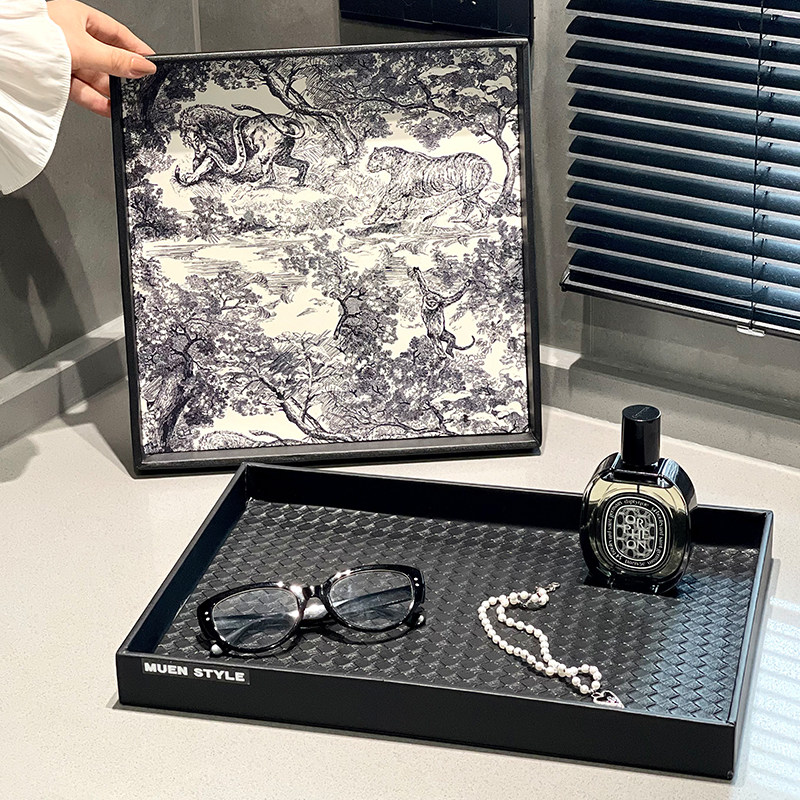 高级感茶杯水杯零食收纳盘托盘创意花卉长方形茶盘水果盘子家用,淘宝优惠券,粉丝福利购,淘宝优惠卷